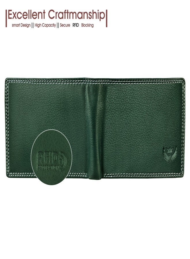 LORENZ® Bi-Fold Premium Green RFID Blocking Grain Leather Wallet for Men | Soft Nappa Men's Leather Wallet | GL-57 - Image 4